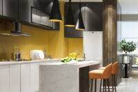 Keukensale - opvallende kleur geel in keuken